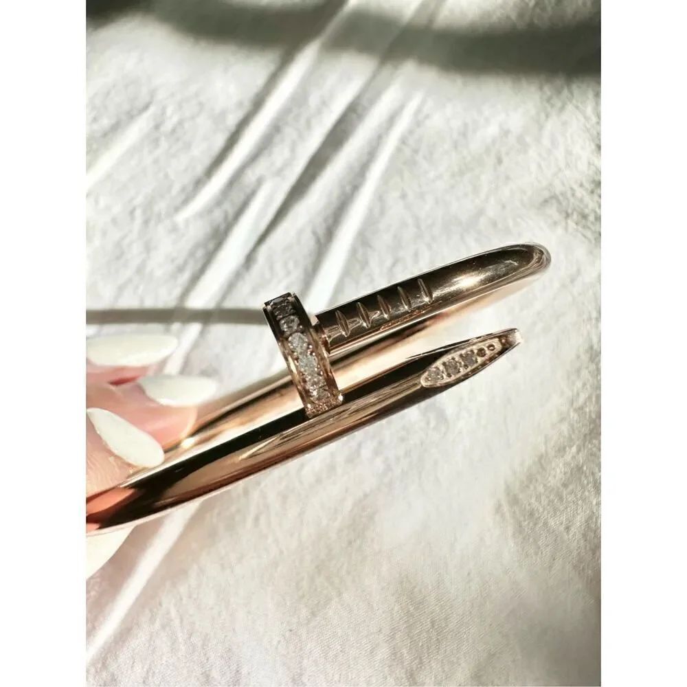 Stainless steel rose gold color cubic zirconia nail bracelet - Picture 5 of 6